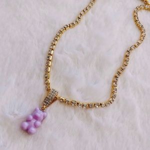 NWT Resin Gummy Bear Pendant Necklace on Crystal Chain